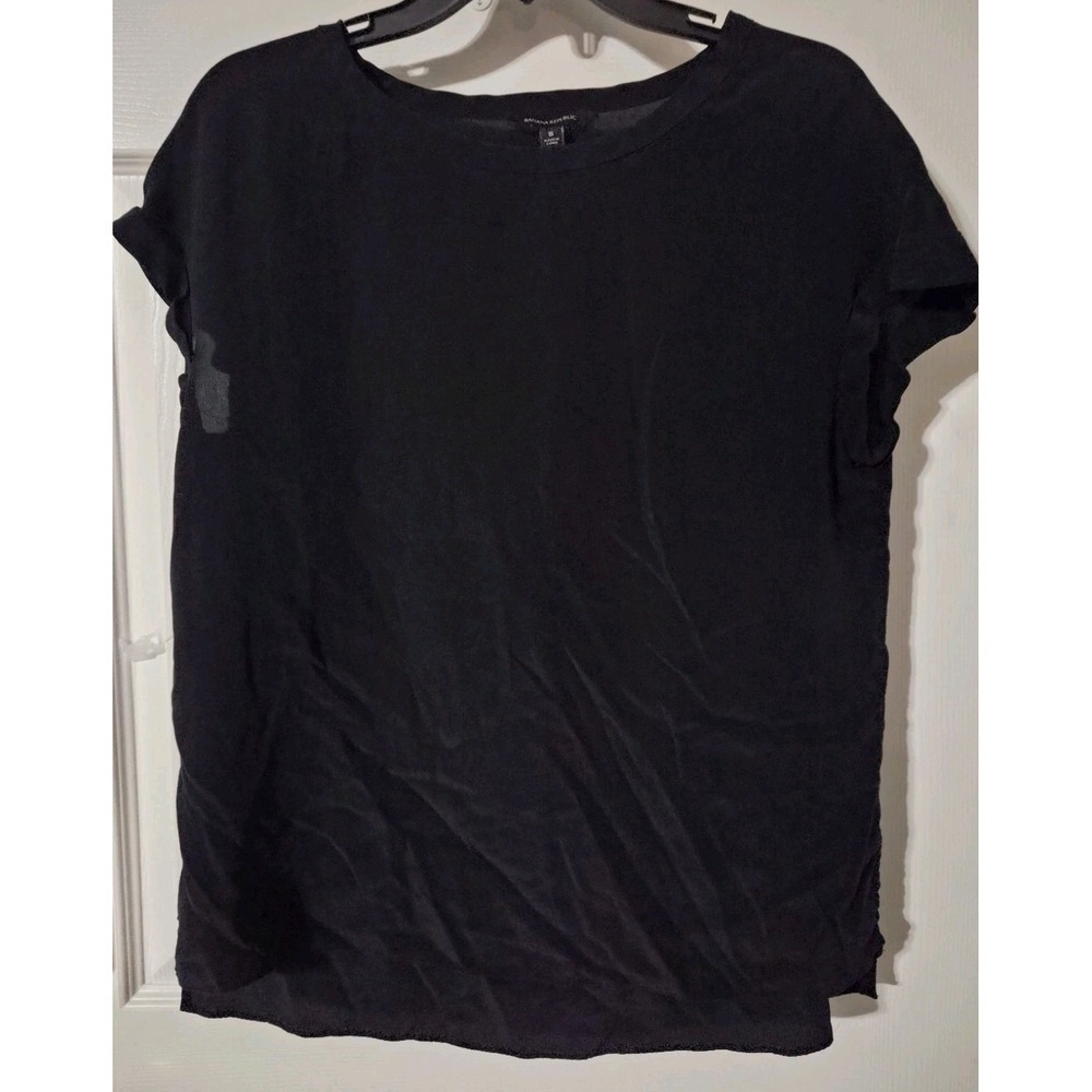 Banana Republic Black Essential Silk Top Blouse Shirt, Small
